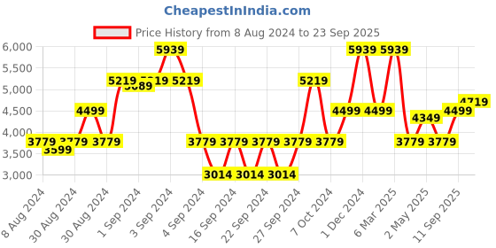 ajio.com saral home Textured  Living Room Soft Saggy Carpet saral home Price History Graph from 8 Aug 2024 to 23 Sep 2025