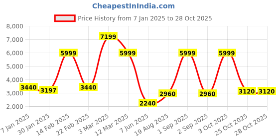 ajio.com dsh Set of 2 Leaf Print Wall Hangings dsh Price History Graph from 7 Jan 2025 to 28 Oct 2025