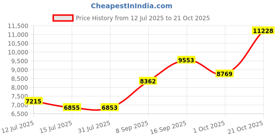 amazon.in dishis 14/18K Yellow/White/Rose Yellow Gold and Diamond OM Tanmaniya Mangalsutra for Women dishis Price History Graph from 12 Jul 2025 to 21 Oct 2025