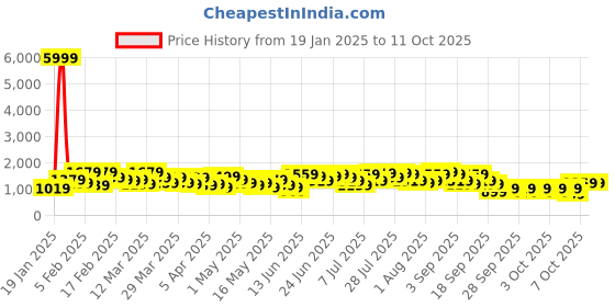 myntra.com Caprese Textured Structured Shoulder Bag caprese Price History Graph from 19 Jan 2025 to 11 Oct 2025