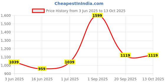 myntra.com Jamio Firati Green & Red Set of 2 Floral Square Cushion Covers jamio firati Price History Graph from 3 Jun 2025 to 13 Oct 2025