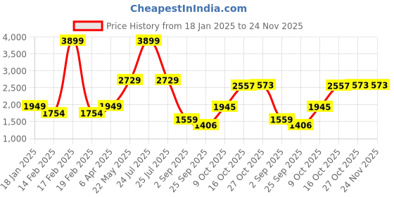 myntra.com RAG & CO Women Embellished Round Toe Mules rag & co Price History Graph from 18 Jan 2025 to 24 Nov 2025
