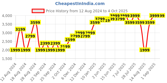 myntra.com RAREISM Ethnic Motif Printed Flared Midi Skirt rareism Price History Graph from 12 Aug 2024 to 4 Oct 2025