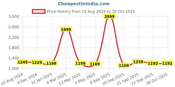 myntra.com Rujave Floral Printed Thread Work Straight Kurta With Churidar rujave Price History Graph from 10 Aug 2024 to 29 Oct 2025