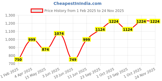 tatacliq.com Caprese Fuchsia Textured Small Hobo Handbag caprese Price History Graph from 1 Feb 2025 to 24 Nov 2025
