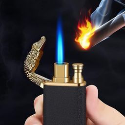 kavyara Jet Torch Lighter, Stylish Crocodile-Design Lighter, Dual-Mode Soft/Jet Flame Lighter, Metal Pipe Lighter with Adjustable Flame Control, Refillable Butane Lighter (Black) image 4