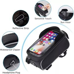 Handcuffs Polyester Cycle Bag Bicycle Front Frame Handlebar Bags With Mobile Pouch (Sluff Black) image 2