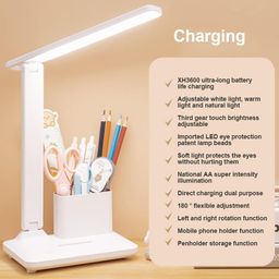 Adrohai Desk Lamp Eye Protection LED Lamp Folding Desk Lamp Table Lamp Reading Table Light Study Lamp for Study Room Night Reading Lamp with Pen Holder Multi-Functional USB Rechargeable image 2