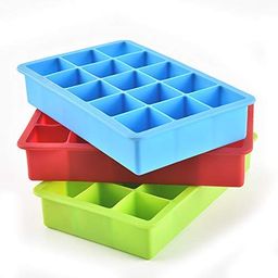 Zollyss Ice Cube Trays, 2 Pack Large Silicone Molds, Easy-Release 15-Ice Each Tray Makes 30 Cubes, Stackable Flexible, Multicolor image 1