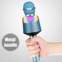 VRJTEC Handheld Karaoke (Blue – Color) Mic with Inbuilt Bluetooth Speaker, Clear Sound Quality Recorder, Colorful Lights & Long Play Time Rechargable Microphone for Parties, Singing, Presentations image 2