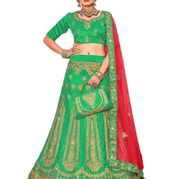 Maroosh Embroidered Thread Work Satin Semi-Stiched Lehenga & Blouse With Dupatta-picture-39