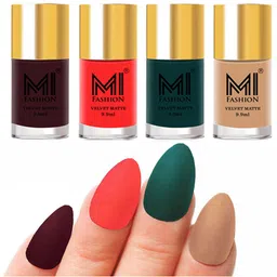 MI FASHION Set Of 4 Velvet Matte Long Lasting Nail Polish - 9.9ml Each-image-81