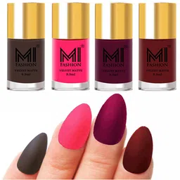 MI FASHION Set Of 4 Velvet Matte Long Lasting Nail Polish - 9.9ml Each-image-92
