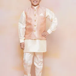 Aj DEZInES Boys Mandarin Collar Regular Kurta With Pyjamas & Nehru Jacket-9
