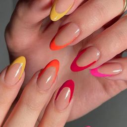 Secret Lives Set Of 24 Glossy Almond Shape Nail Art- Translucent Red Pink Orange yellow-57