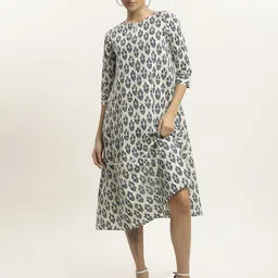 BLACK & BLAH BLAH Printed Relaxed Fit Round Neck Fit & Flared Dress-image-85