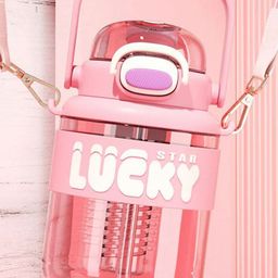 YK Pink Typography Printed Water Bottle With Sipper & Handle - 1.1 L-19