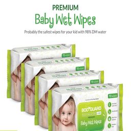 BOD GUARD Pack of 4 Baby Wet Wipes with Aloe Vera - 72 each-50