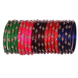 NMII Set Of 20 Zircon-Studded Glossy Finished Glass Bangles-13
