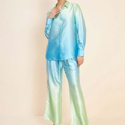 Antheaa Blue Ombre Printed Shirt Collar Long Sleeve Co-Ords-picture-45