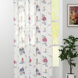 HOMADORN White & Blue Floral Printed Sheer Long Door Curtain-28