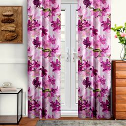Cortina Pink & Lavender Set of 2 Floral Printed Door Curtain-image-79