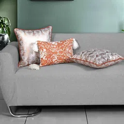 Ode & Cleo Orange & White Set of 3 Embroidered Square Cushion Covers-57