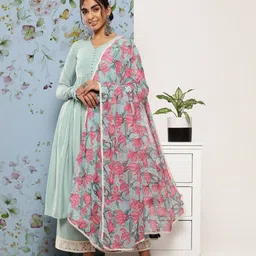 Inddus Women Anarkali Kurta With Palazzos & Dupatta-image-63