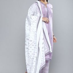 Vishudh Women Lavender & White Printed Kurta with Palazzos & Dupatta-picture-6