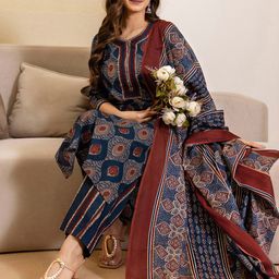 SKYLEE Women Geometric Printed Kurta with Palazzos & Dupatta-picture-8