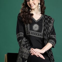 Indo Era Ethnic Motifs Printed Pure Cotton Kurta with Trousers & Dupatta-image-34