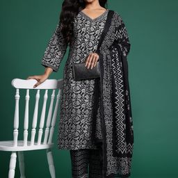 Indo Era Plus Size Floral Printed Pure Cotton Kurta with Trousers & With Dupatta-picture-44