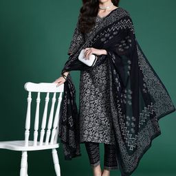 Indo Era Women Ethnic Motifs Printed Regular Pure Cotton Kurta with Trousers & With Dupatta-50