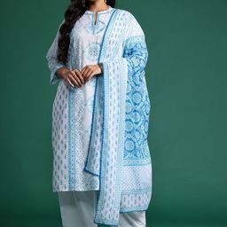 Indo Era Plus Size Ethnic Motifs Printed Pure Cotton Kurta with Trousers & With Dupatta-12
