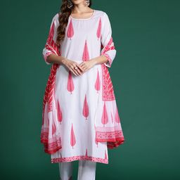 Indo Era Floral Printed Sequinned Pure Cotton Kurta with Trousers & With Dupatta-picture-7