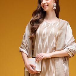 HERE&NOW Ikat Print Pure Cotton Kurta with Trousers & Dupatta-22