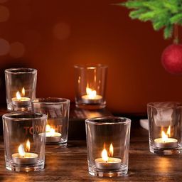 TIED RIBBONS Set of 6 Glass Votive Tea Light Candle Holders-34