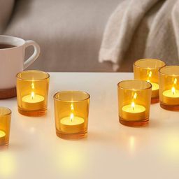 TIED RIBBONS Set of 6 Yellow Glass Tea Light Candle Holders-image-87
