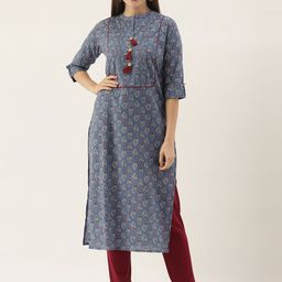 Rajnandini Women Blue & Maroon Ethnic Motifs Printed Kurta-13