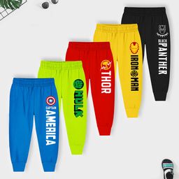 YK Marvel Infant Boys Pack of 5 Printed Pure Cotton Joggers-23
