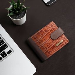 Hidesign Men Brown Crocodile Skin Textured Two Fold Leather Wallet-55