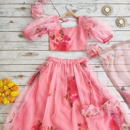LABEL KANUPRIYA Girls Printed Organza Ready to Wear Lehenga & Blouse With Dupatta-picture-52