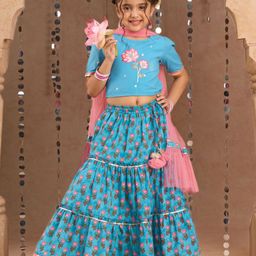 LIL DRAMA Girls Floral Printed Ready to Wear Cotton Lehenga & Blouse With Dupatta-picture-48