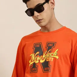 DILLINGER Men Orange Typography Printed Pure Cotton Oversized  T-shirt-image-52