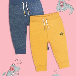 mothercare Infant Boys Blue Melange & Mustard Yellow Melange Pack Of 2 Solid Joggers-picture-19