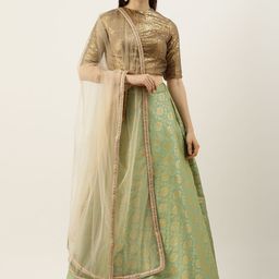Ethnovog Brown  Green Embellished Sequinned Made to Measure Lehenga  Blouse With Dupatta-15