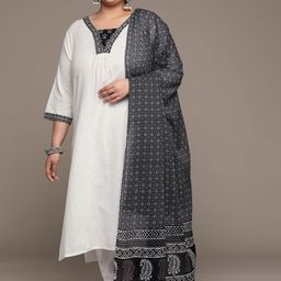 Readiprint Fashions Plus Size Paisley Pleated Sequinned Pure Cotton Kurta Set-44