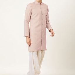 Ethnovog Men Made To Measure Pink  White Solid Kurta with Patiala-24