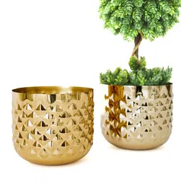 BEHOMA Gold Toned 2 Pieces Pineapple Textured Metal Planter Without Plant-picture-31