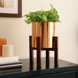 Maison Modern Copper-Toned 2 Pieces Stainless Steel Planter With Wooden Arbor-11